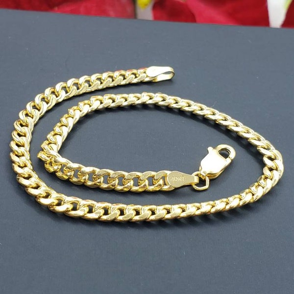 10K Yellow Gold 3.70 mm Miami Cuban Link Chain Bracelet Mens Womens, 7-10 inches Anklet.