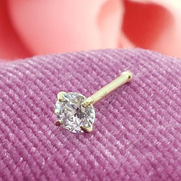 Echtes LAB Diamant 14K echtes Gold, LAB Diamant Nasenstecker, Knochen Ball End Nasenstecker 20GA "1,00 mm -3,50 mm