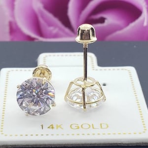 2mm-8mm Brilliant Cut Solitaire Round 14K Solid Yellow Gold Earring with Baby Secure Backing