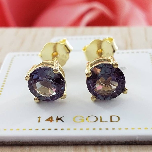 Change color stone Lab Alexandrite • 4.00 - 8.00 mm • Butterfly Push  Back •  14K GOLD or Sterling Silver  • Setting Prong •