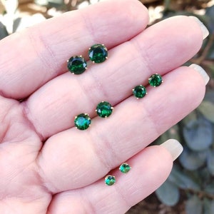 14K Real Gold Emerald Earring May Birthstone Colors Screw Backing Earring with 4 Prong Setting