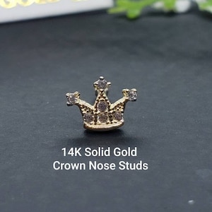 14 kt massief goud, neusknop met kogeluiteinden, kroonontwerp met diamanten neusknop, neusgatpiercing