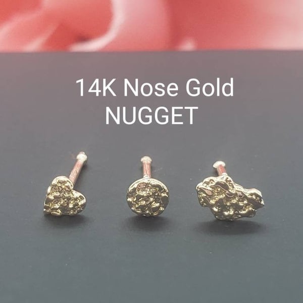 NUGGET 14K Solid Yellow Gold Size 3.00 mm Nugget Bar Nose Stud, 3 different style Nose Stud, Ball end Nose Stud Piercing .