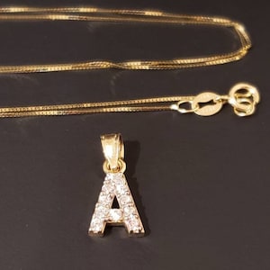 14K Real Gold Pendant with CZ&#39;s Initial Letter Charm A-Z Necklace With Or Without Box Chain , Graduation/Bridesmaids/Birthday/Wedding