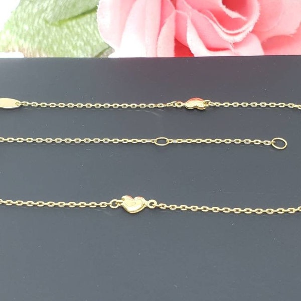 10K Real Yellow Gold • 4 Heart Charm High Quality Ankle Bracelet Anklet •  9 +1 " Inches •