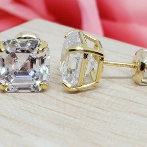 Asscher 1.00 Ctw - 4.00 Ctw • Asscher Cut •14K Solid White , Yellow Gold Earring  • With Secure Backing