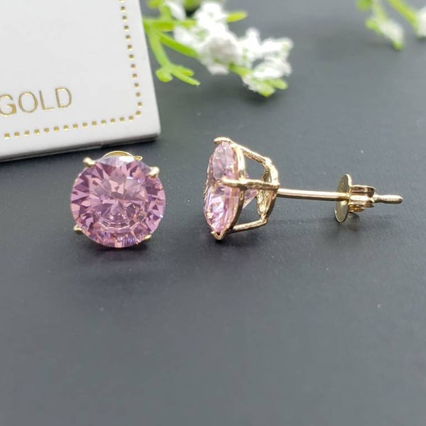 14K Solid  Gold Pink Earring November Birthstone Colors Push Backing Earring with 4 Prong Setting Bridal Birthday Gift Christmas Valentine