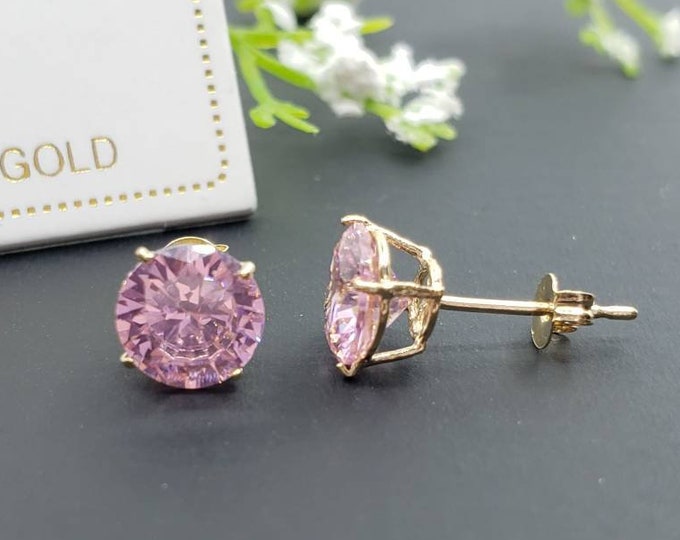 14K Solid  Gold Pink Earring November Birthstone Colors Push Backing Earring with 4 Prong Setting Bridal Birthday Gift Christmas Valentine