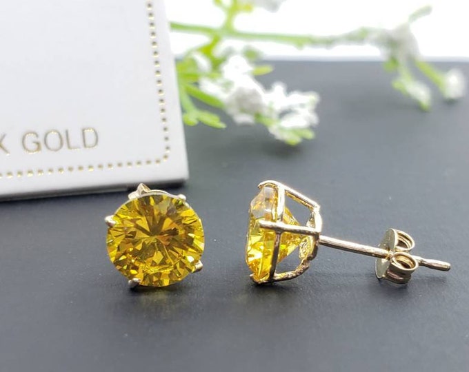 14K Solid Gold Citrine Earring October Birthstone Colors Push Backing Earring with 4 Prong Setting