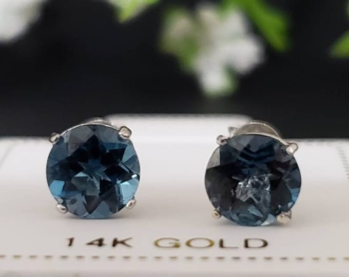 LAB Grown Diamond BLUE 14K Real GoldVS1 Color DEF, Push Butterfly Backing or Baby Screw on Light Weight gold Earrings.