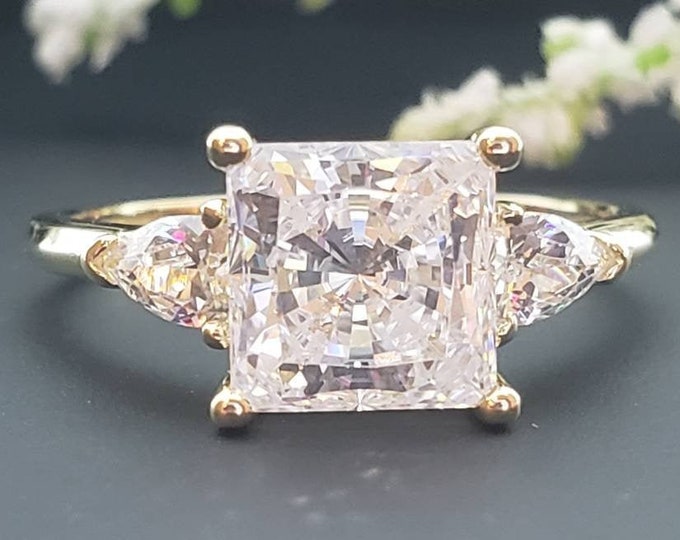 2.00  Ct 14K Solid Gold Princess Trillion Engagement Wedding Propose Promise Ring
