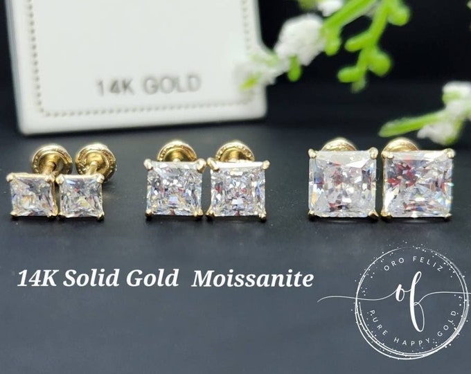 Moissanite 14K Solid Gold Low Basket Thin Post Light Weight Gold Screw Backing can be worn sleeping Round White D Color VVS1 Brilliant Cut