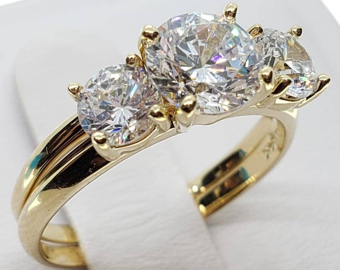 2.25 Ct 14K Solid Gold Round 3 Stones Solitaire Engagement Promise 2 Rings Set