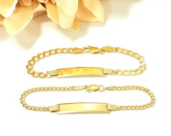 10K Yellow Gold Cuban ID Bracelet Engravable 2.50 mm 3.50 mm 4.00 mm