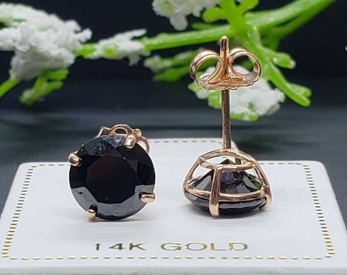 Black CZ or Black Moissanite 14K Solid ROSE Gold Earring Birthstone Colors Push Backing Earring with 4 Prong Setting Men's Women's