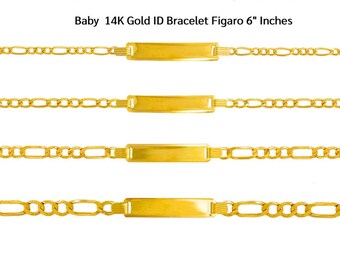 14K Real Gold Baby Hollow Figaro ID Bracelet 6 inches Kids Girl Boy Bracelet Available in 4 Different size 3.00mm 4.00mm 5.00 mm