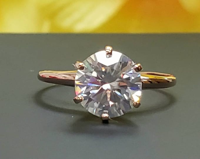 Moissanite Gemstones Moissanite Diamond In Six-Prong Solitaire Engagement Ring In 14K Rose, Yellow, White Gold