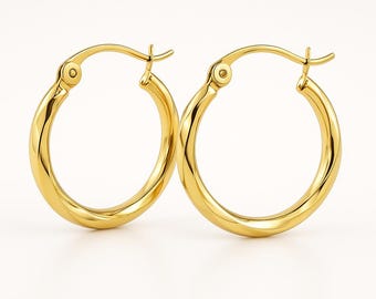 14K böjda örhängen Örhängen Diameter 15 mm 20 mm 25 mm 35 mm såld 1 par Äkta guld.