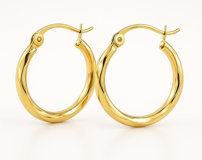 14K Curled Hoop Earrings Hoop Earrings Diameter 15mm 20mm 25mm 35mm sold 1 pair  Real Gold.