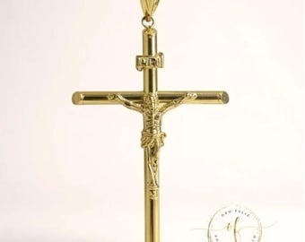 14K Real Yellow Gold  Religious Crucifix Cross Pendant INRI Jesus Christ Charm Pendant