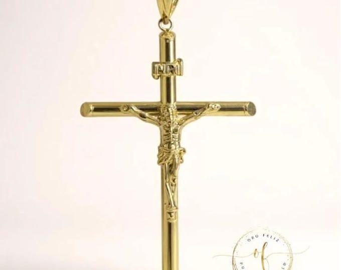 14K Real Yellow Gold  Religious Crucifix Cross Pendant INRI Jesus Christ Charm Pendant