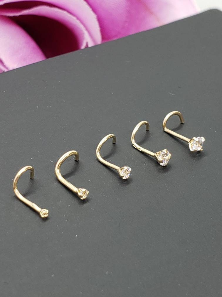 Genuine LAB DIAMOND 14K Solid Real Gold , Curve Bar Nose Stud, LAB
