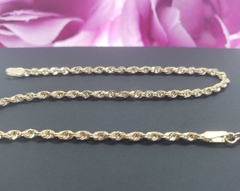 14K Real Yellow Gold  2.00 mm Hollow Rope Chain Length   7" 7.5" 8" 8.5"  Women's