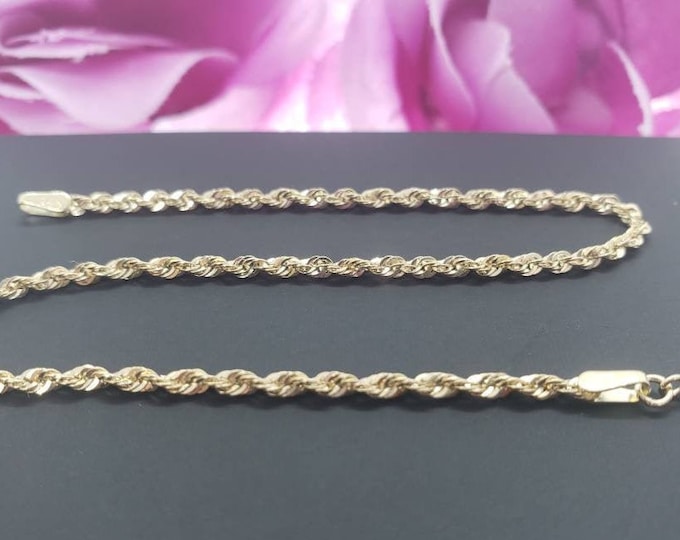 14K Real Yellow Gold  2.00 mm Hollow Rope Chain Length   7" 7.5" 8" 8.5"  Women's