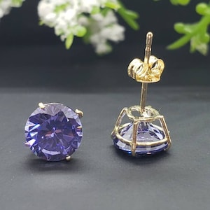 Tanzanite 14K Solid Gold Earring Push Backing with 4 Prong Setting 3 mm - 7 mm Birthday, Gift, Anniversary, Christmas, Bridal, Wedding.