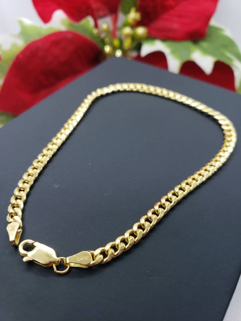 10K Yellow Gold 3.70 mm Miami Cuban Link Chain Bracelet Mens Womens, 7-10 inches Anklet. image 2