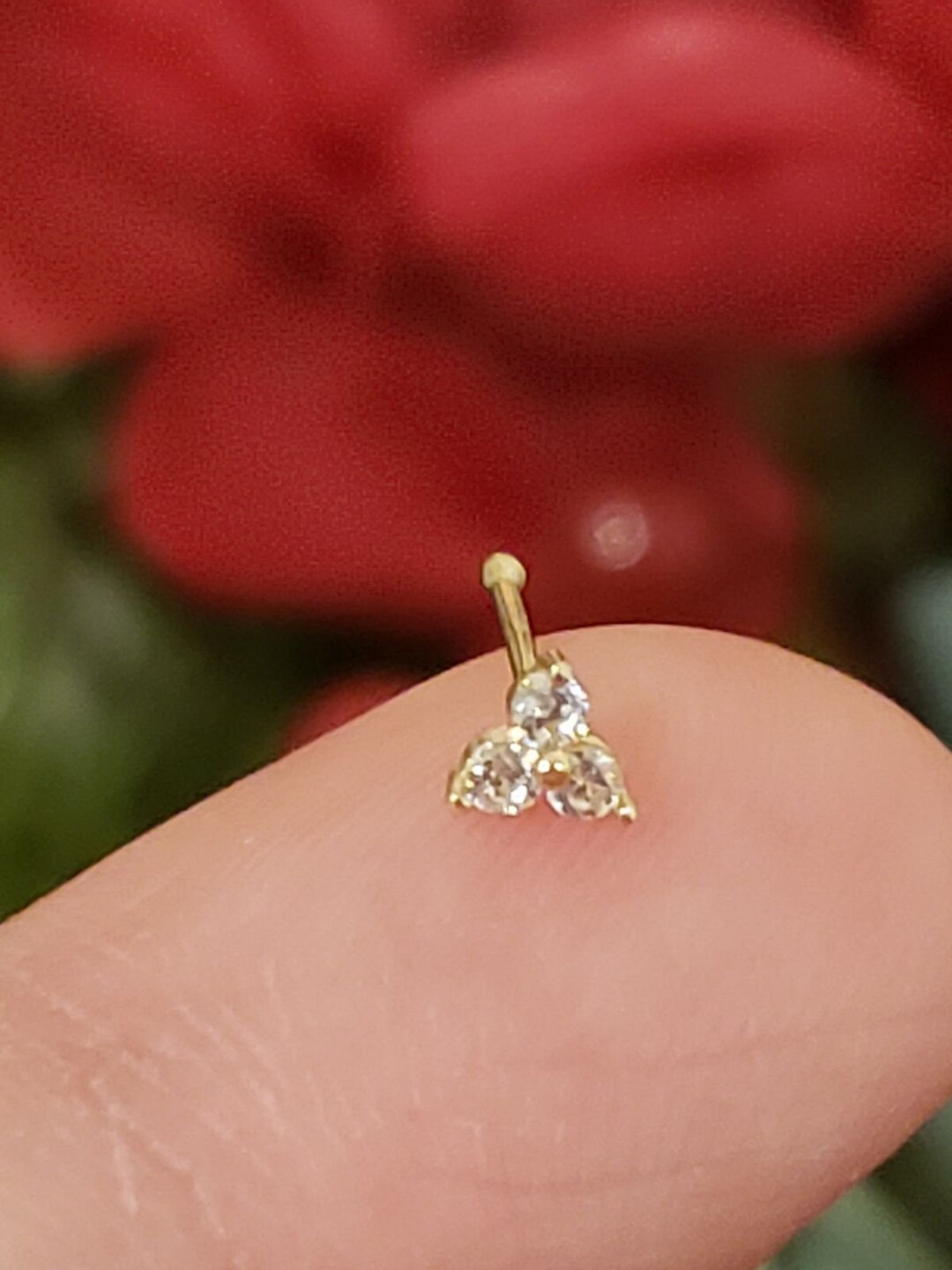 14K Solid Gold , Ball Ends Nose Stud, Triangle Diamond Nose Stud