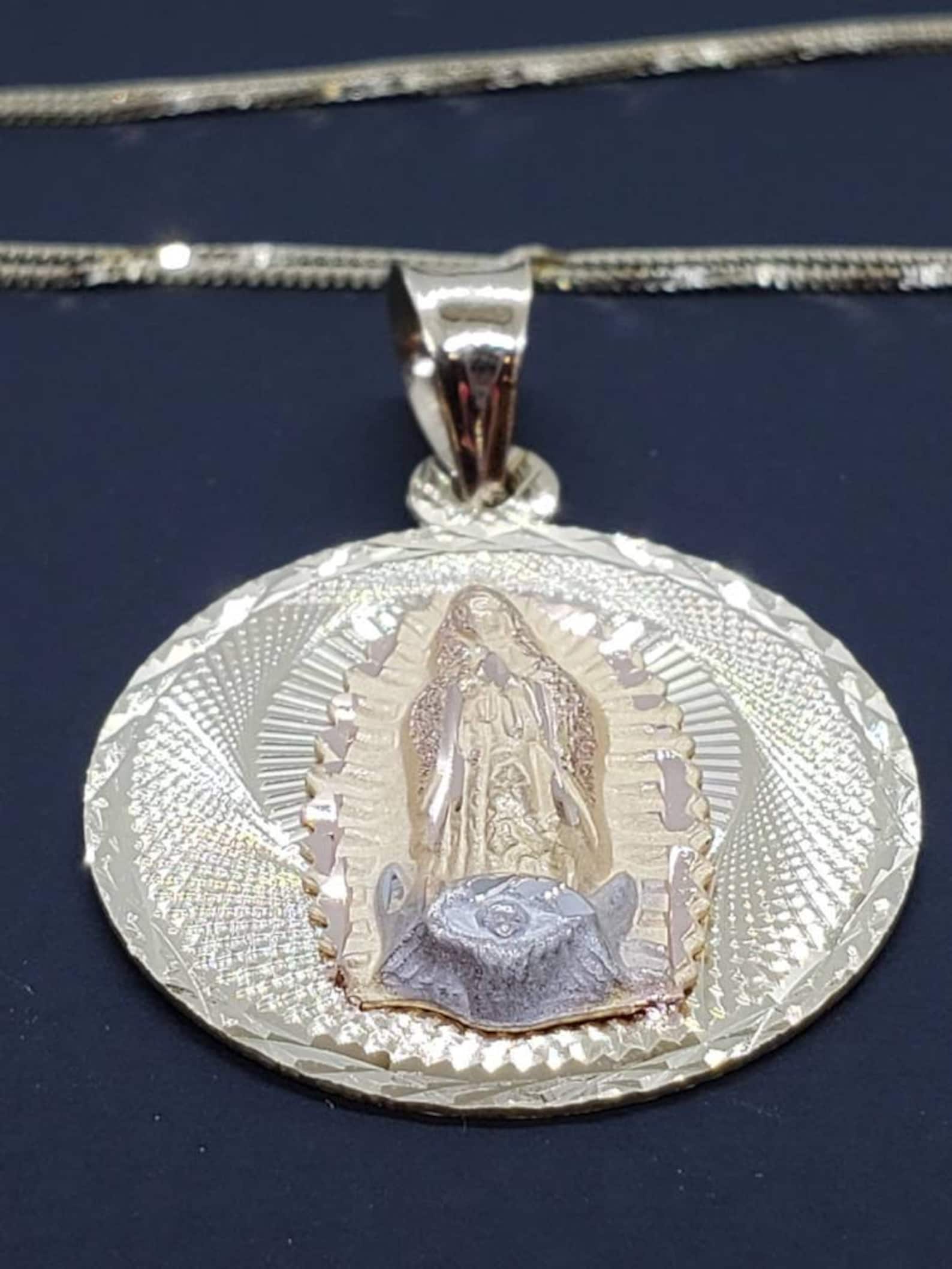 14K Solid Yellow Gold Virgin Mary Guadalupe 3D Yellow Color Charm ...