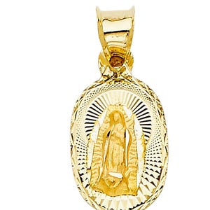 14k Gold Virgin Mary Lady Guadalupe Pendant Religious Charm Oval  3 sizes available
