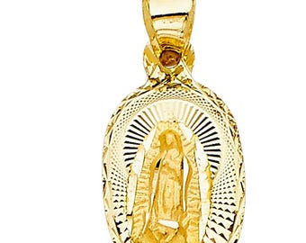 14k Gold Virgin Mary Lady Guadalupe Pendant Religious Charm Oval  3 sizes available