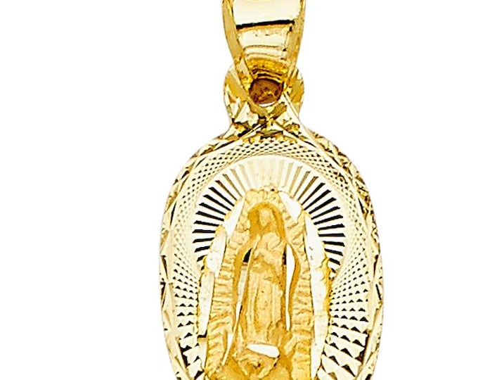 14k Gold Virgin Mary Lady Guadalupe Pendant Religious Charm Oval  3 sizes available