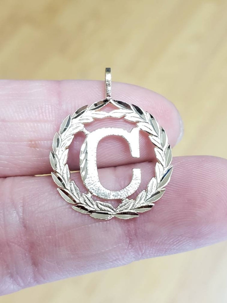 GraduationBridesmaidsBirthdayWedding 14K Solid Gold Pendant Wreath Circle Initial Letter Charm A-Z Necklace With Or Without Box Chain