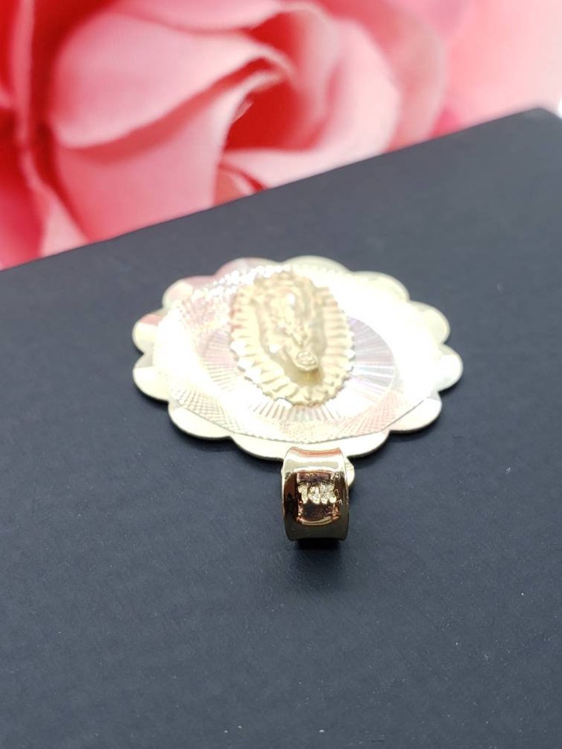 14K Solid Gold Diamond Cut Guadalupe 3D Pendant Charm