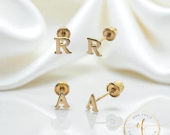 1-piece Mix Match 14K Real Gold • Earring Initial •  Baby Screw Backing or Push Backing •