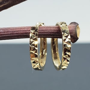 14k Solid Gold • 2 sizes Huggie • Hoops Earrings • Diamond Cut • Ear Cuff,  Hoops, Pierced Ear Cuff, Ear Wrap New • Mens or Womens