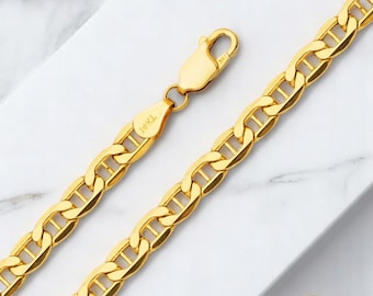 Mariner Bevel Real 14K Gold Hollow Mariner Bevel Chain 2.40mm - 3.40mm - 4.70 mm  Mens Women 16 " -24 "