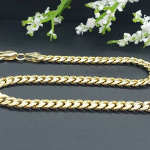 14K Real Yellow Gold Miami Cuban Link Yellow Gold 3.70 mm 4.30 mm Chain Bracelet 7.5 Inches &quot;