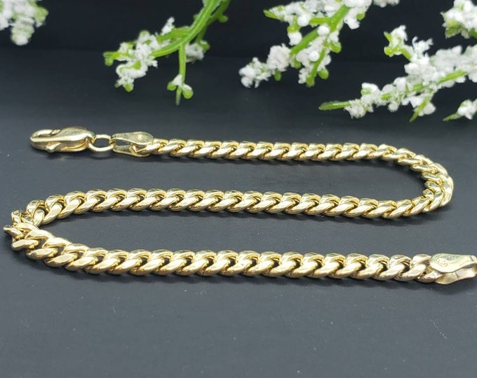 14K Real Yellow Gold Miami Cuban Link Yellow Gold 3.70 mm 4.30 mm Chain Bracelet 7.5 Inches "