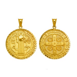 Double Sided 14K Yellow GOLD •  Beautiful San Benito Pendant Charm Men&#39;s Women&#39;s • 4 sizes Available  Sold Pendant Only .