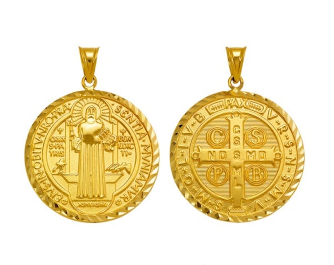 Double Sided 14K Yellow GOLD •  Beautiful San Benito Pendant Charm Men's Women's • 4 sizes Available  Sold Pendant Only .