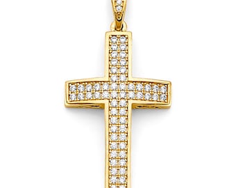14K Yellow Gold Cross CZ  Pendant Religious Charm 3 sizes Available.