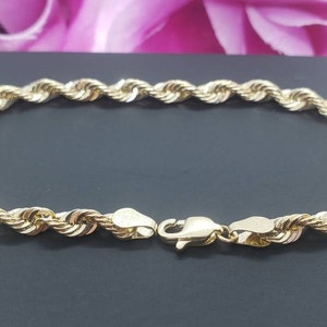 14K Real Yellow Gold  3.00 mm - 4.00 mm - 5.00 mm  Hollow Rope Chain Length   7" 7.5" 8" 8.5" 9"  Women's Men's Bracelet or Anklets