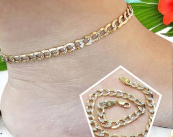 10K 14K Real Yellow White Gold 3.50 mm Diamond Cut Pave Cuban Chain 9 " 10" 11"