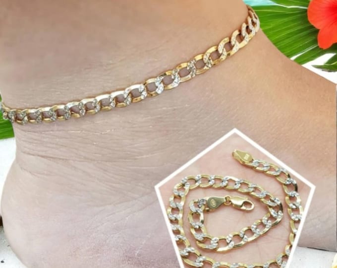 10K 14K Real Yellow White Gold 3.50 mm Diamond Cut Pave Cuban Chain 9 " 10" 11"
