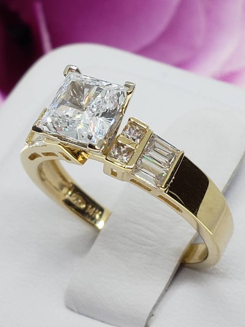 2.25ct 14K Solid Gold Cathedral Princess Cut Side Stones - Etsy