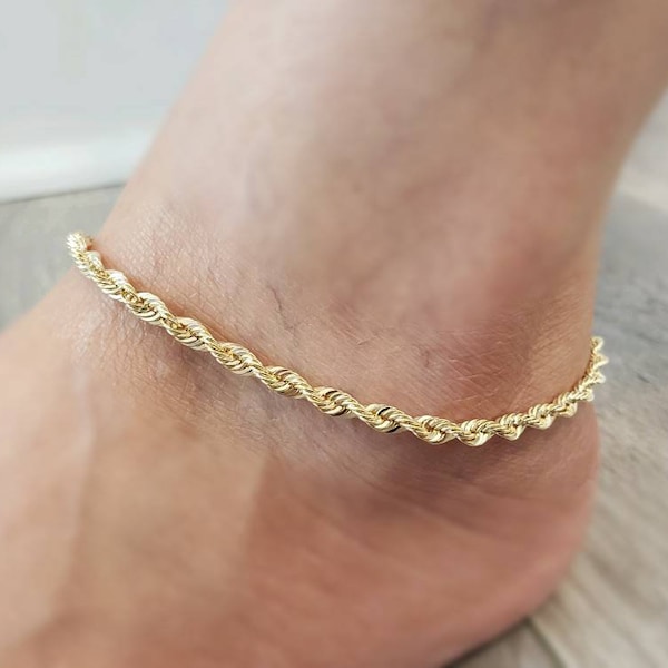 Anklet 10K Real Yellow Gold • 4.00 mm Thickness  Rope  High Quality Anklet • 10" Inches •